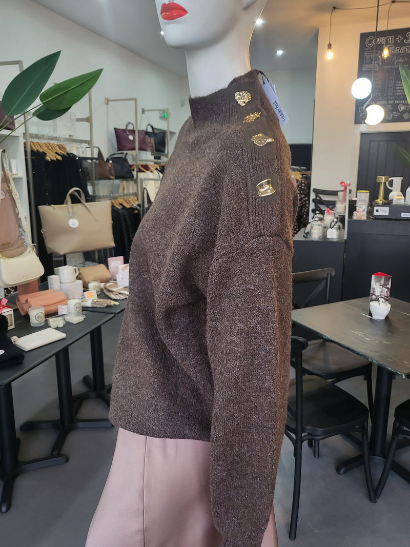 Soft knit shoulder bead roll neck jumper