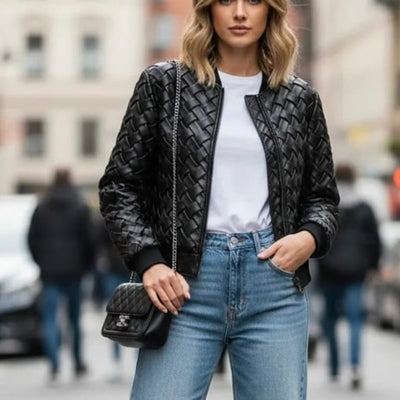 Weave design bomber jacket