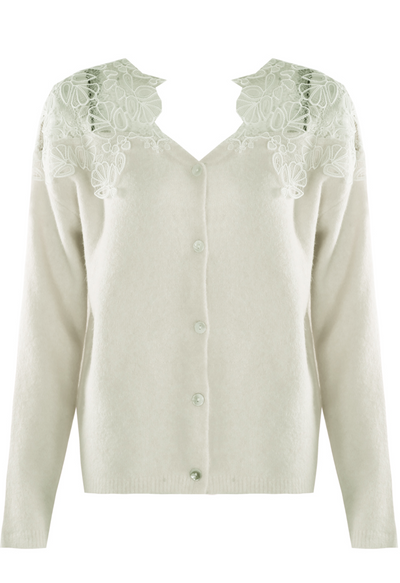 Lace Shoulder Fluffy Cardigan