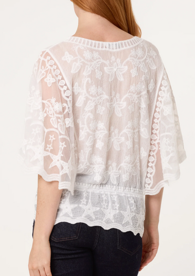 Floral lace butterfly sleeve blouse