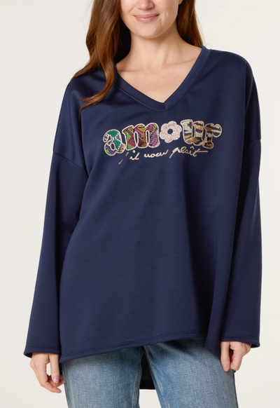 V-Neck “Amour” soft touch Sweatshirt