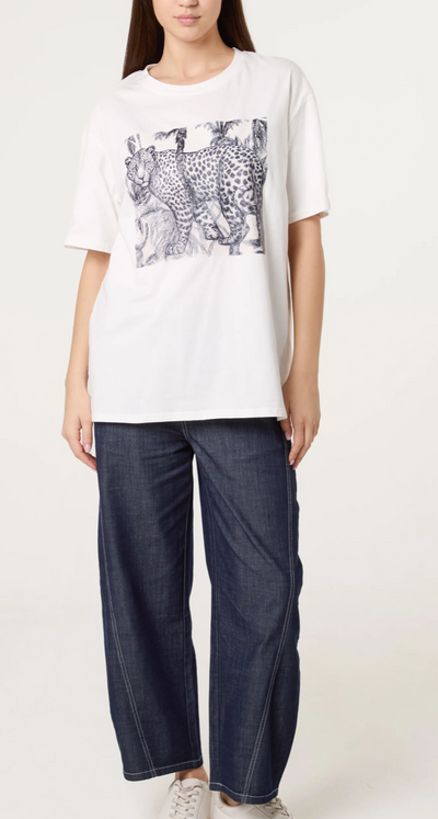 Leopard Stretch Relaxed T-shirt in Ivory