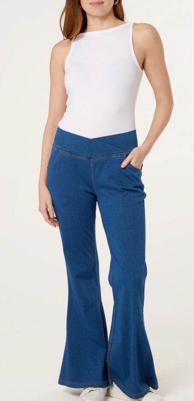 Flared Crossover Waistband Jeans