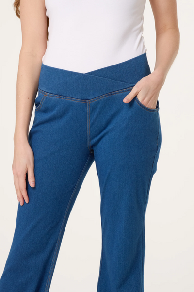 Flared Crossover Waistband Jeans