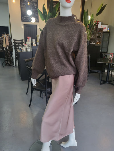 Soft knit shoulder bead roll neck jumper