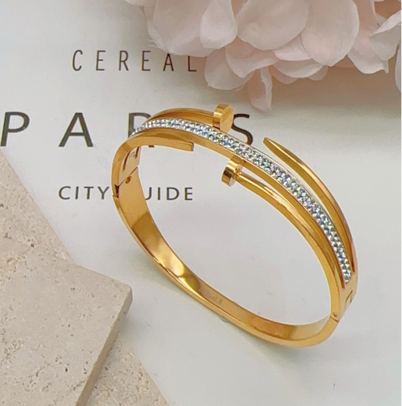 Double Nail Diamante Bangle