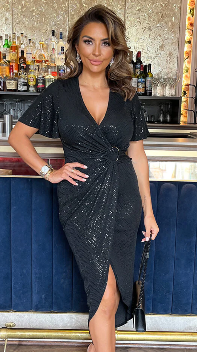 glitter wrap dress Sequin Tie Waist Light up the room with your magnificent self in this dazzling mini dress Sparkle Wrap Dress - Nelly's