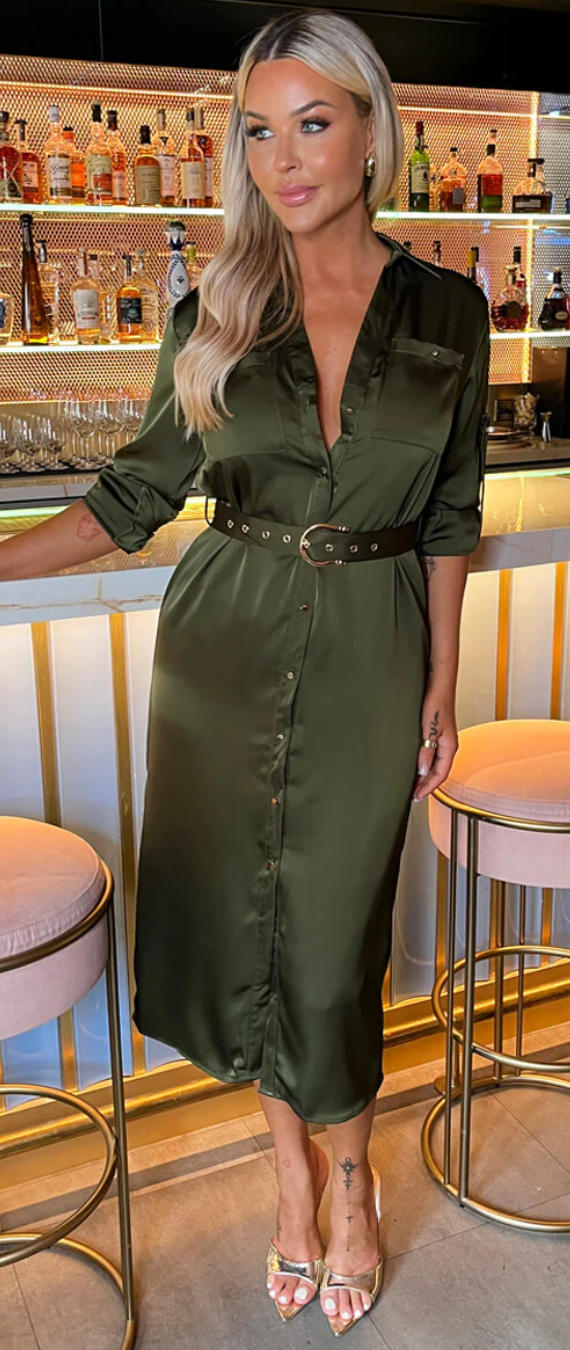 satin shirt dress uk Black Plus Cinched Waist Loose Satin Shirt Dress