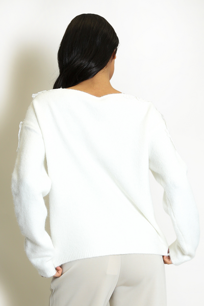 Lace Shoulder Fluffy Cardigan