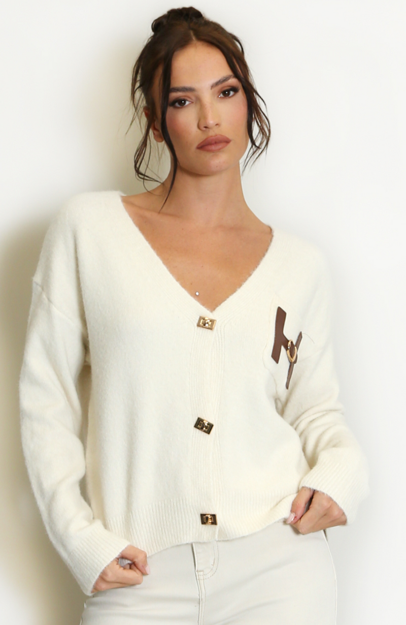 Wool blend Cardigan with H Motif