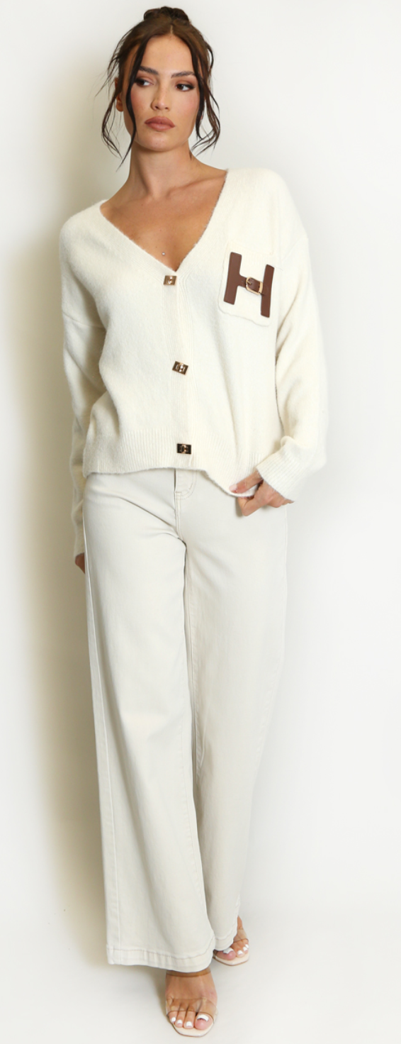 Wool blend Cardigan with H Motif