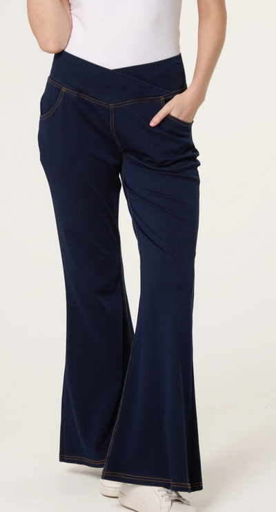 Flared Crossover Waistband Jeans