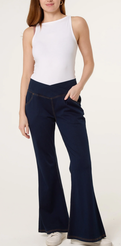 Flared Crossover Waistband Jeans