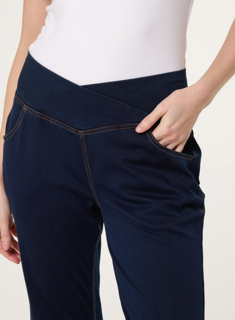 Flared Crossover Waistband Jeans