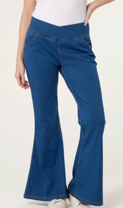 Flared Crossover Waistband Jeans